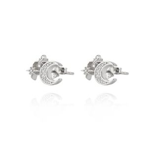 Aros de Plata Esterlina 925 Luna Estrella Circon